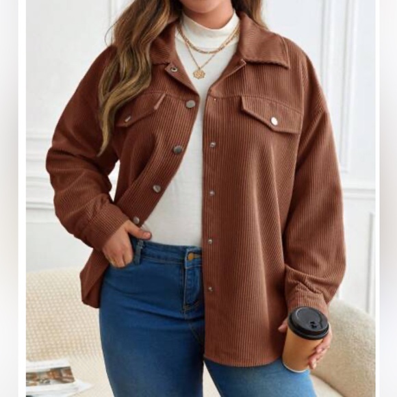 Emery Rose Jackets & Blazers - Emery Rose chocolate Brown Corduroy checkered print shacket Jacket medium M